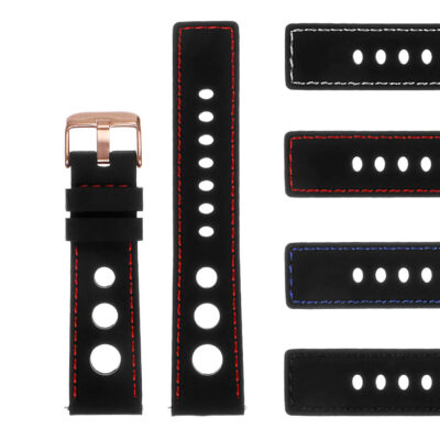 Pu11.1.6.rg Gallery Silicone Rally Strap In Black W Red Stitching W Rose Gold Buckle