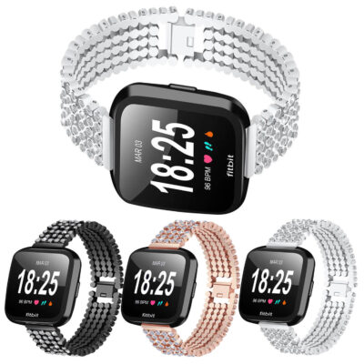 Fb.m61.ss Gallery Stainless Steel Bangle Bracelet W Rhinestones Fits Fitbit Versa In Silver