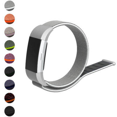 Fb.ny6.22.7 Gallery White & Grey StrapsCo Woven Nylon Watch Band Strap For Fitbit Charge 2