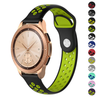 S.r10.1.11.20 Gallery Black & Green StrapsCo Perforated Silicone Rubber Watch Band Strap Compatible With Samsung Galaxy Watch, Galaxy Watch Active & Gear