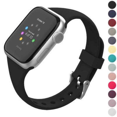 a.r18.1 Gallery Black StrapsCo Smooth Slim Thin Silicone Rubber Watch Band Strap for Apple Watch 38mm 40mm 42mm 44mm 41