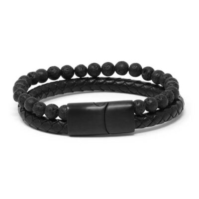 Lava Stone & Bolo Leather Bracelet