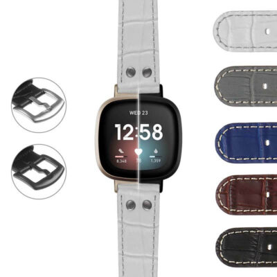 fb.v3.ds16 DASSARI Croc Embossed Leather Pilot Strap with Rivets for Fitbit Versa 3