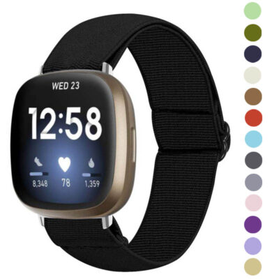 Fb.ny27.1 Gallery Black StrapsCo Elastic Nylon Watch Band Strap For Fitbit Sense & Versa 3