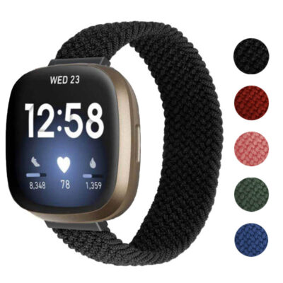 fb.ny28.1 Gallery Black StrapsCo Elastic Nylon Watch Band Strap for Fitbit Sense Versa 3