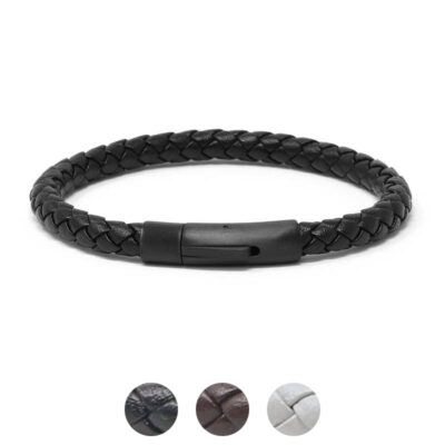 Bx3.mb Gallery (Black) (Brushed Black Clasp) StrapsCo Leather Bolo Bracelet