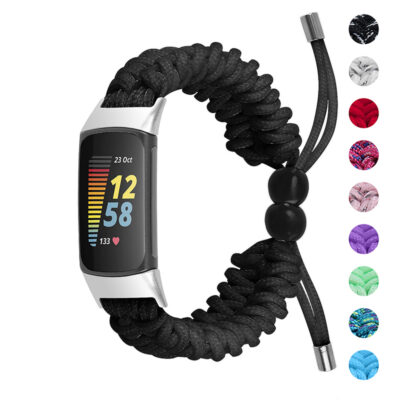 fb.ny46 GALLERY Black strapsco Nylon Braided Paracord Strap for Fitbit Charge 5