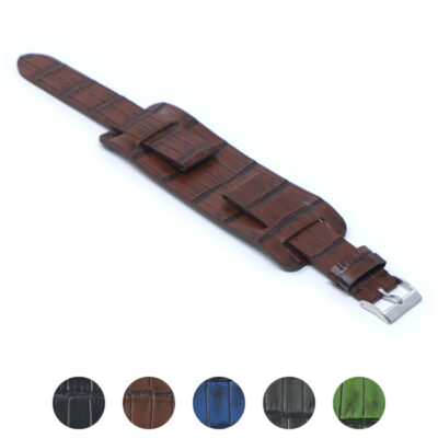 ds23 Gallery Brown StrapsCo DASSARI Vintage Alligator Embossed Leather Cuff Strap