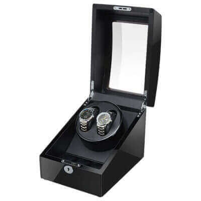 Piano Black Double Watch Winder with Storage