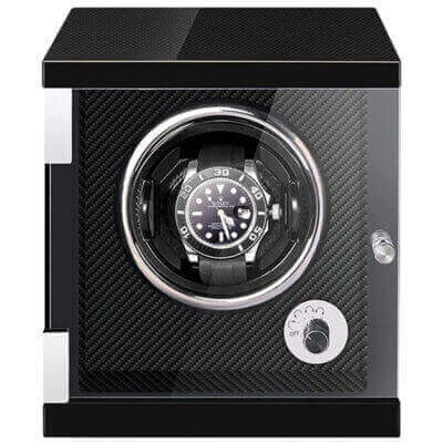 Piano Black Watch Winder with Carbon Fiber Interior for 1 Watch