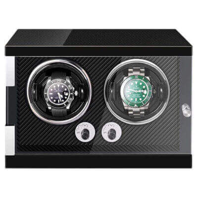 Piano Black Watch Winder with Carbon Fiber Interior for 2 Watches
