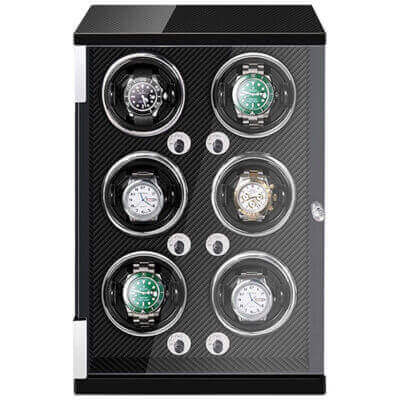 Piano Black Watch Winder with Carbon Fiber Interior for 6 Watches
