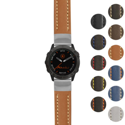g.f6.st23 Gallery Tan & White StrapsCo Heavy Duty Mens Leather Watch Band Strap 20mm