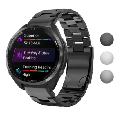 g.m14.mb Gallery Black StrapsCo Vented Titanium Bracelet for Garmin Forerunner 965