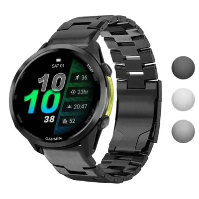 g.m14.mb Gallery Black StrapsCo Vented Titanium Bracelet for Garmin Forerunner 970