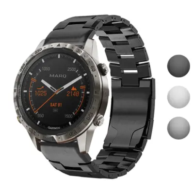 g.m14.mb Gallery Black StrapsCo Vented Titanium Bracelet for Garmin MARQ