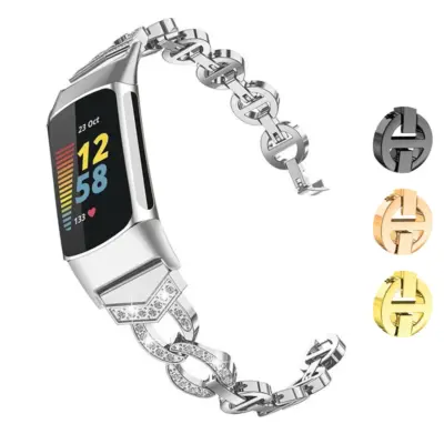 fb.m157 GALLERY Silver strapsco Rhinestone Circle Link Bracelet for Fitbit Charge 5