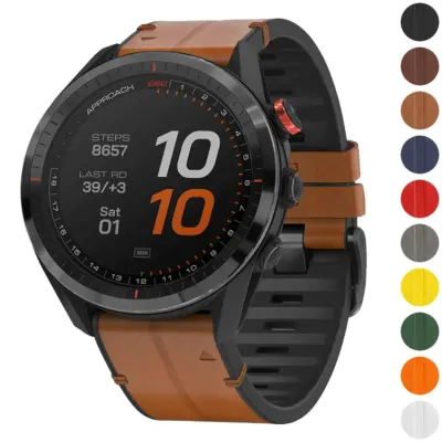as62.g.r73a Gallery Coffee StrapsCo Leather Hybrid Strap QuickFit 22 Watch Band for Garmin Approach S62