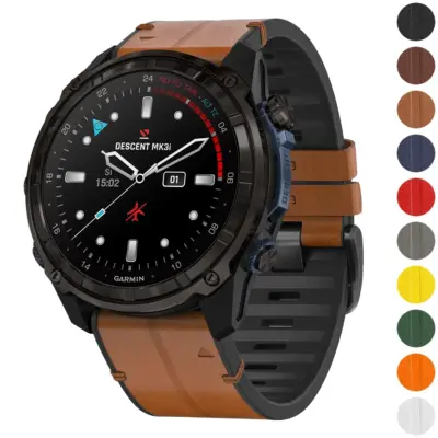 dmk3i.g.r65a Gallery Coffee StrapsCo Leather Hybrid Strap QuickFit 26 Watch Band for Garmin Descent Mk3i – 51mm