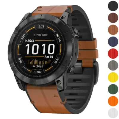 ep.g.r65a Gallery Coffee StrapsCo Leather Hybrid Strap QuickFit 26 Watch Band for Garmin Epix Pro – 51mm