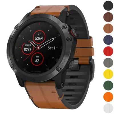 f5x.g.r65a Gallery Coffee StrapsCo Leather Hybrid Strap QuickFit 26 Watch Band for Garmin Fenix 5X & 5X Plus