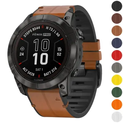 f7x.g.r65a Gallery Coffee StrapsCo Leather Hybrid Strap QuickFit 26 Watch Band for Garmin Fenix 7X & 7X Pro