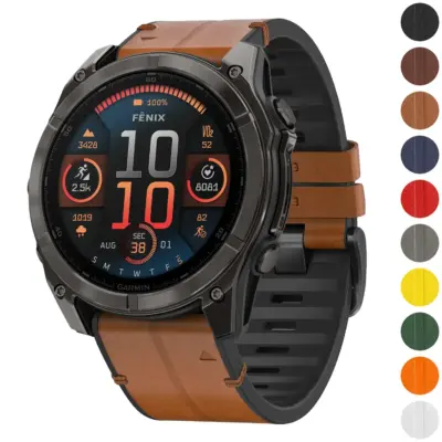 f8.g.r65a Gallery Coffee StrapsCo Leather Hybrid Strap QuickFit 26 Watch Band for Garmin Fenix 8 & 8 Pro – 51mm