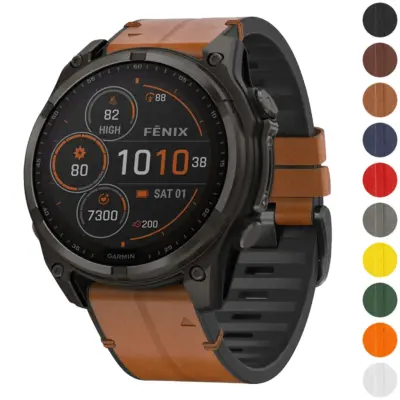 f8.g.r73a Gallery Coffee StrapsCo Leather Hybrid Strap QuickFit 22 Watch Band for Garmin Fenix 8 & 8 Pro – 47mm