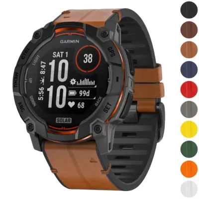 i3.g.r65a Gallery Coffee StrapsCo Leather Hybrid Strap QuickFit 26 Watch Band for Garmin Instinct 3 – 50mm