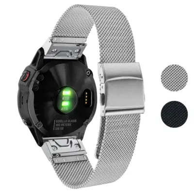 m111 Gallery StrapsCo Pro Mesh Stainless Steel Watch Band Strap for Garmin Watches Silver & Black