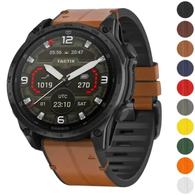t8.g.r73a Gallery Coffee StrapsCo Leather Hybrid Strap QuickFit 22 Watch Band for Garmin Tactix 8 – 47mm