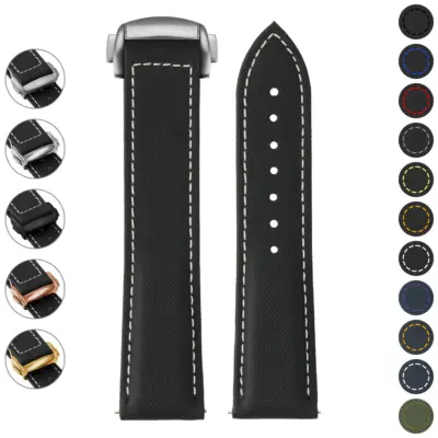 kd5 Gallery Black & White (Brushed Silver Clasp DASSARI Sailcloth Watch Band Strap with Deployant Clasp 19mm 20mm 21mm 22mm