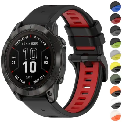 f7s.g.r81 Gallery Black & Red StrapsCo ColorBlock Active Strap QuickFit 20 Watch Band for Garmin Fenix 7S & 7S Pro