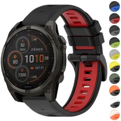 f8.g.r80 Gallery Black & Red StrapsCo ColorBlock Active Strap QuickFit 22 Watch Band for Garmin Fenix 8 & 8 Pro 47mm