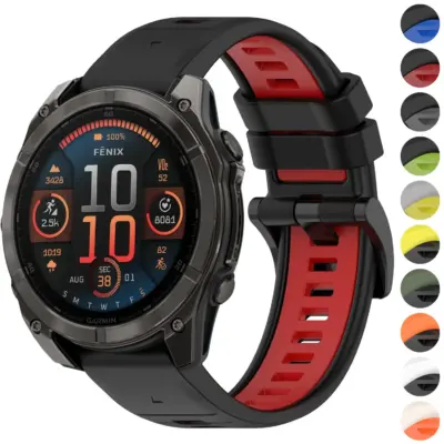 f8.g.r82 Gallery Black & Red StrapsCo ColorBlock Active Strap QuickFit 26 Watch Band for Garmin Fenix 8 & 8 Pro 51mm