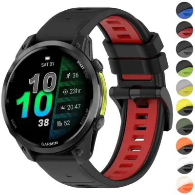f970.g.r80 Gallery Black & Red StrapsCo ColorBlock Active Strap QuickFit 22 Watch Band for Garmin Forerunner 970