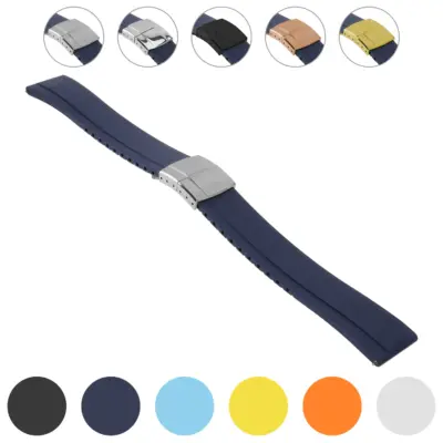 fk27 Gallery Navy Blue DASSARI Gridline Cut To Size Daytona Style FKM Rubber Watch Band Strap 20mm 22mm