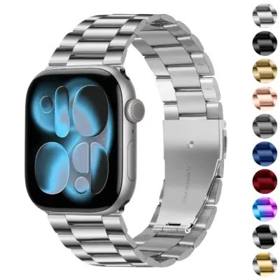 a.m25 Gallery Silver StrapsCo Men's Signature Link Bracelet Stainless Steel Metal Band for Apple Watch 38mm 40mm 41mm 42mm 44mm 45mm 46mm