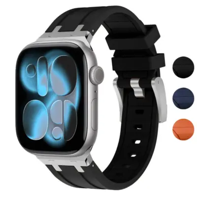 a.r23 Gallery StrapsCo Men's Vector Band Silicone Strap Stainless Steel Hardware for Apple Watch 44mm 45mm 46mm