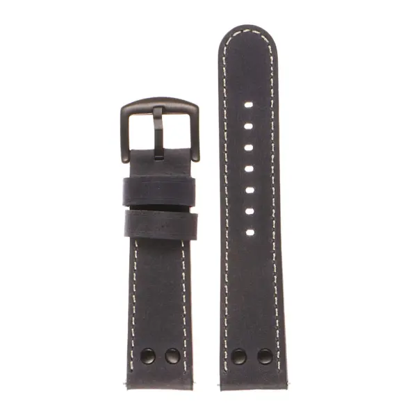 ds14.5.mb DASSARI Vintage Leather Watch Strap in Blue w Matte Black Buckle 3