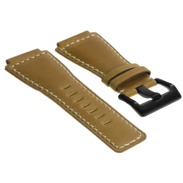 br6.17.mb DASSARI Distressed Leather Watch Strap for Bell Ross in Beige with Black Buckle
