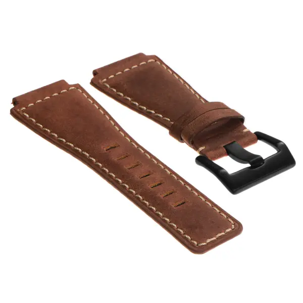 br6.8.mb DASSARI Distressed Leather Watch Strap for Bell Ross in Rust with Black Buckle