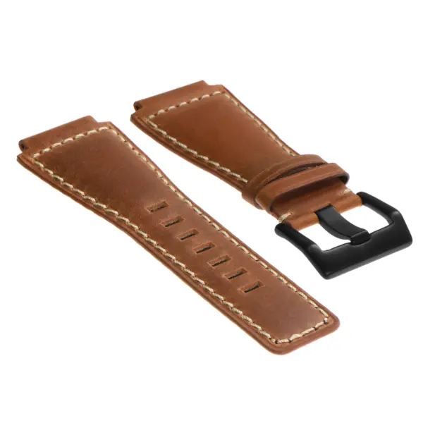 br6.3.mb DASSARI Distressed Leather Watch Strap for Bell Ross in Tan with Black Buckle