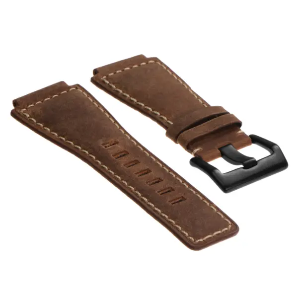 br6.2.mb DASSARI Distressed Leather Watch Strap for Bell Ross in Brown with Black Buckle