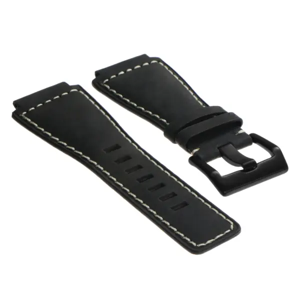 br6.1.mb DASSARI Distressed Leather Watch Strap for Bell Ross in Black with Black Buckle