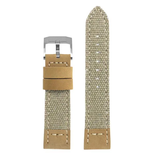 ds21.17.bs Main Beige with Brushed Silver Buckle DASSARI Vintage Canvas Strap Distressed Watch Strap Band 20mm 22mm 24mm