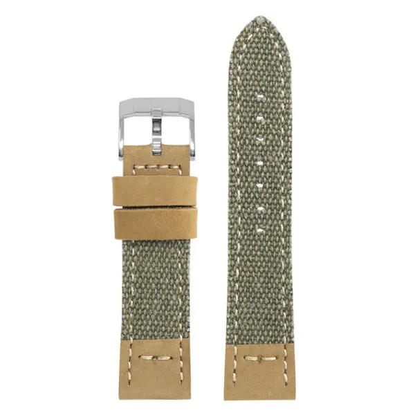ds21.11.ps Main Green with Polished Silver Buckle DASSARI Vintage Canvas Strap Distressed Watch Strap Band 20mm 22mm 24mm