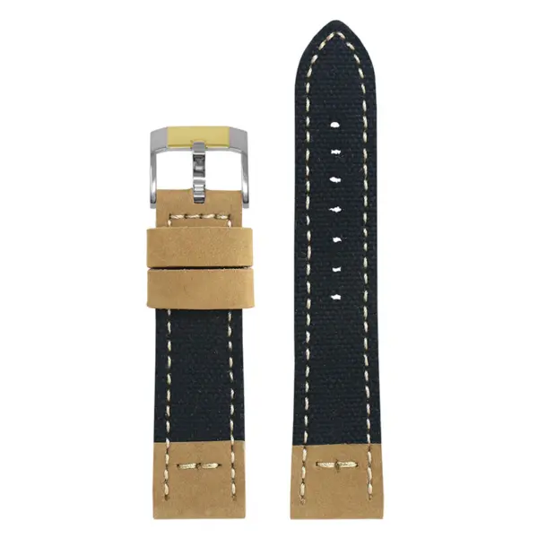 ds21.1.2t Main Black with Silver Yellow Gold Buckle DASSARI Vintage Canvas Strap Distressed Watch Strap Band 20mm 22mm 24mm
