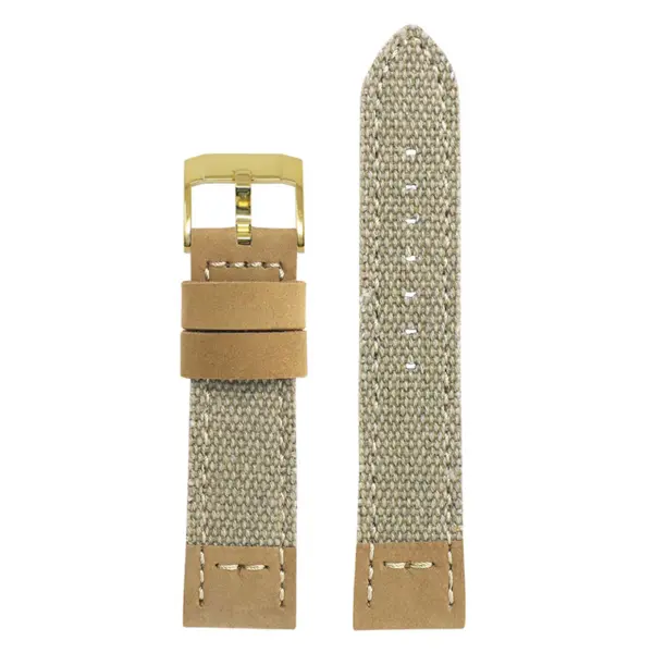ds21.17.yg Main Beige with Yellow Gold Buckle DASSARI Vintage Canvas Strap Distressed Watch Strap Band 20mm 22mm 24mm