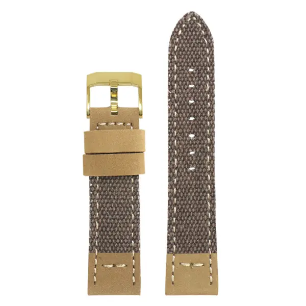 ds21.2.yg Main Brown with Yellow Gold Buckle DASSARI Vintage Canvas Strap Distressed Watch Strap Band 20mm 22mm 24mm
